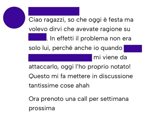 Messaggio da un cliente
