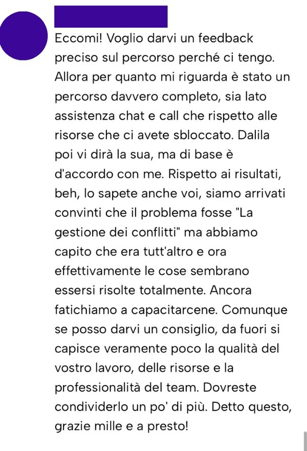 Messaggio da un cliente