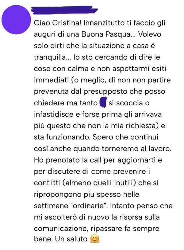 Messaggio da un cliente