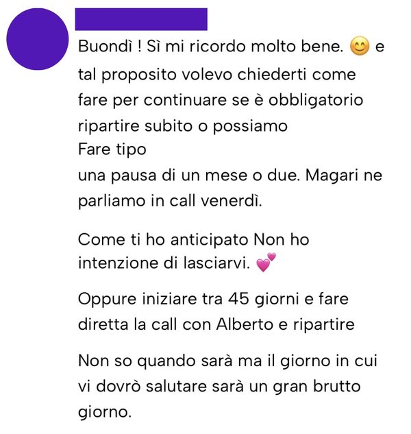Messaggio da un cliente
