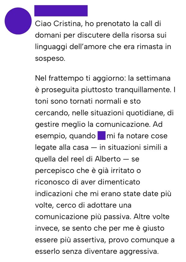 Messaggio da un cliente
